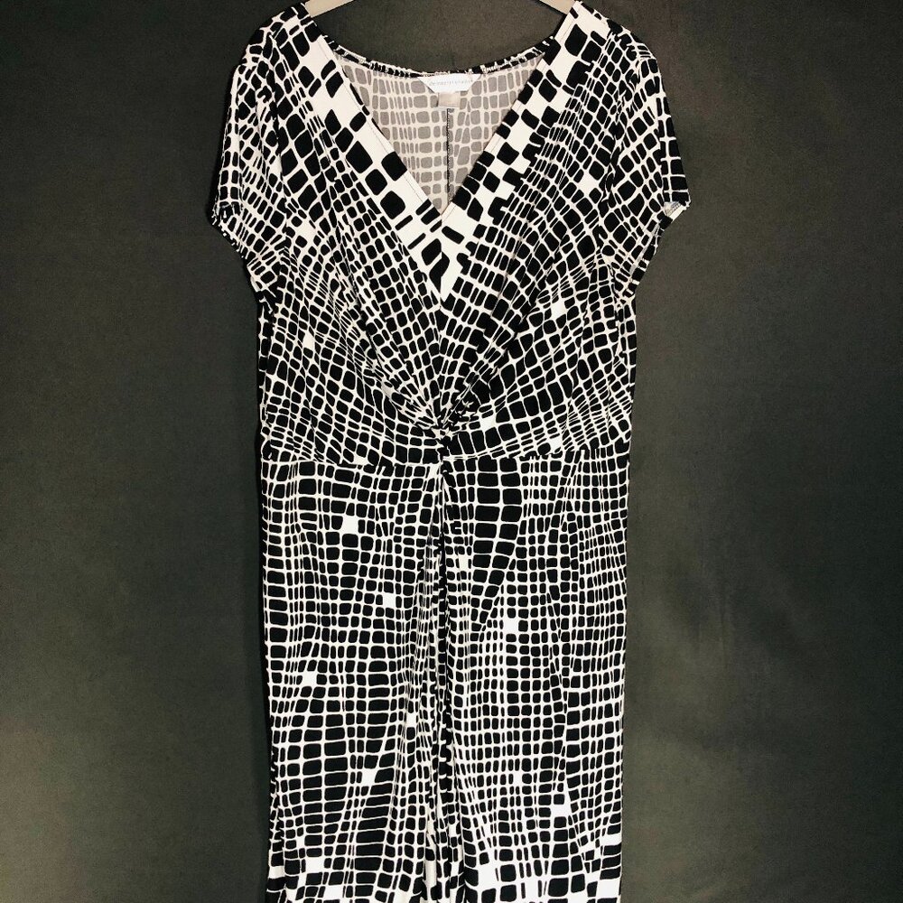Christopher & Banks Twist Front Midi Dress Black White 14